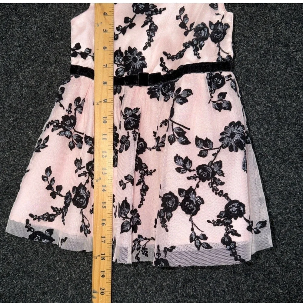 The Children's Place Floral Mesh Dress Toddler Girls 2T Pink Black Flocked Party